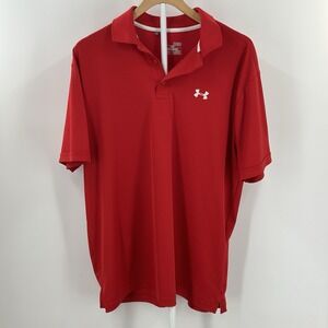 Under Armour HeatGear Polo Shirt Mens XL Red Loose Fit Athletic Golf Performance